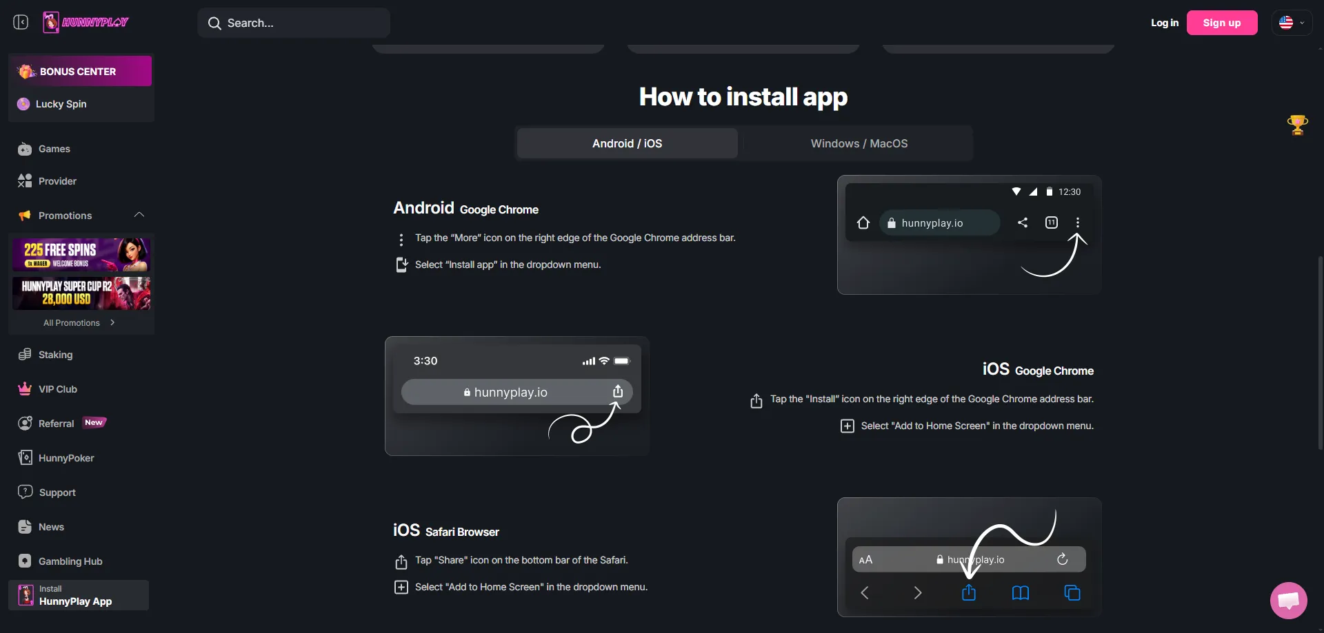Hunnyplay casino mobile app interface on smartphone and tablet