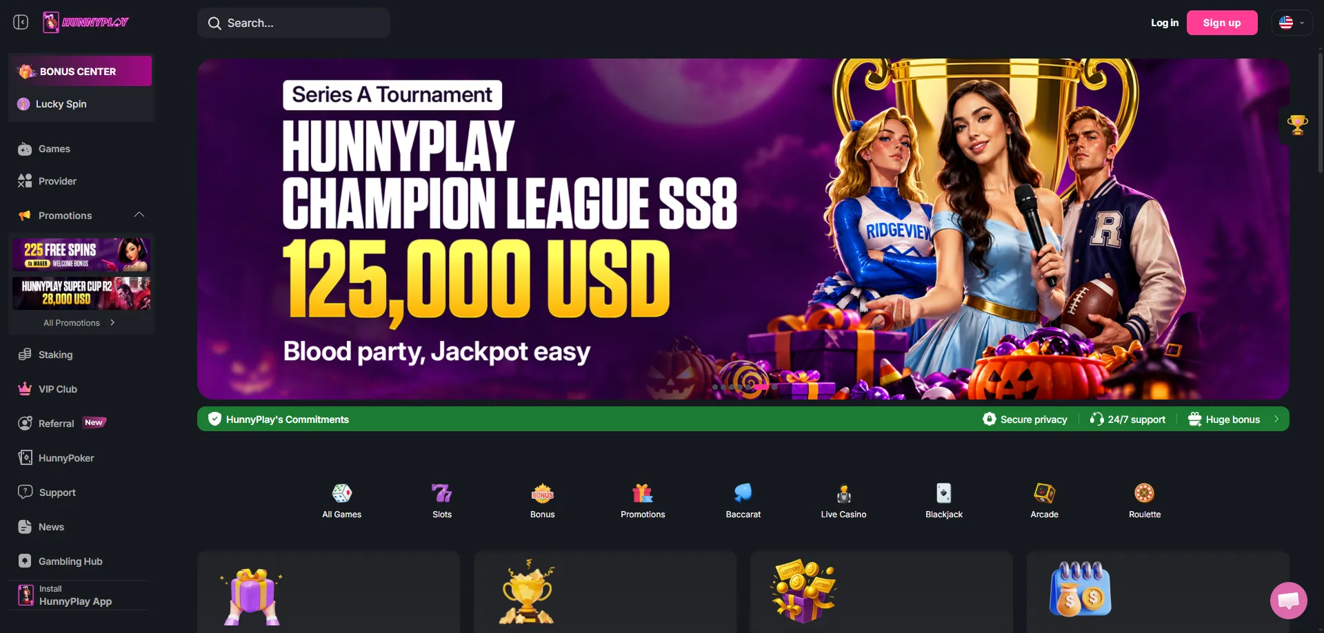 HunnyPlay Casino homepage — 2700+ games and crypto bonuses in 2026
